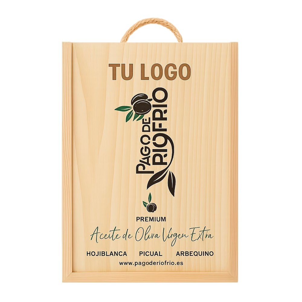Estuche de madera con tres botellas de aceite de oliva virgen extra